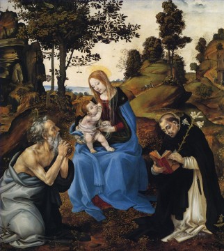 Filippino Lippi Painting - La Virgen y el Niño con San Jerónimo y Domingo Christian Filippino Lippi